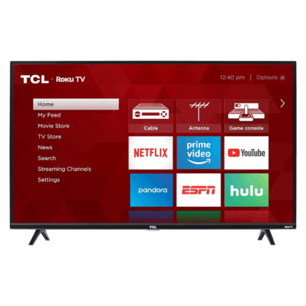 TCL 43 inch LED HD Smart televisie met Roku TV en modern zwart design.