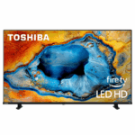 Toshiba 32 inch LED HD Smart televisie met Fire TV en modern zwart design.